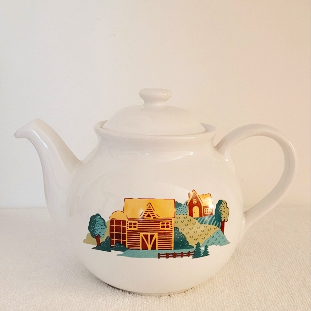 Farmhouse Corelle Stoneware teapot barn farm